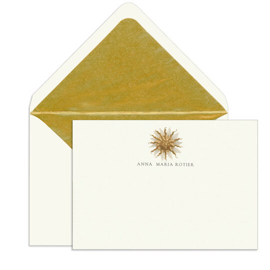 Gold Sun Engraved Motif Flat Note Cards